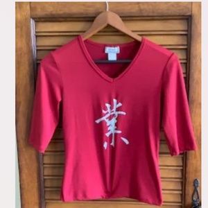 Vintage Joule 3 Quarter Length Sleeve Top with Symbol Red Size M